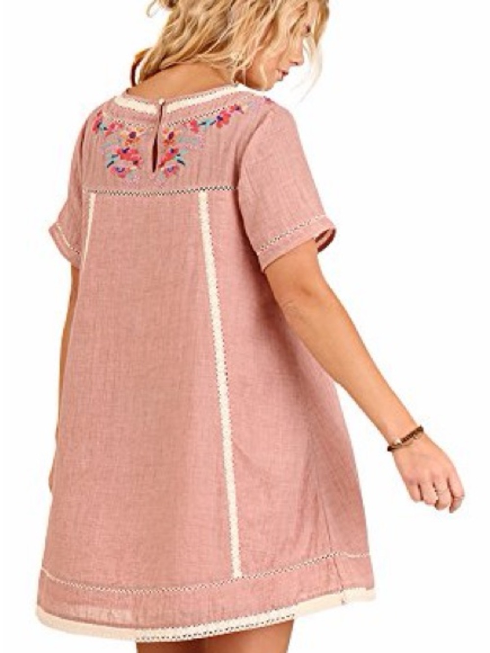 Umgee Shift Dress with Embroidered Floral Detail - Picture 3 of 10